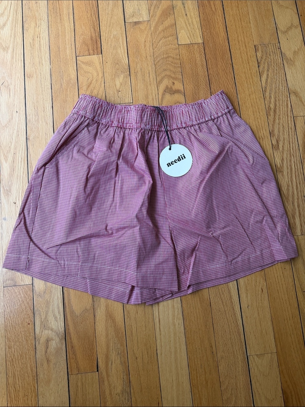 Needii Red Gingham Elastic Waist Boxer Shorts with pockets